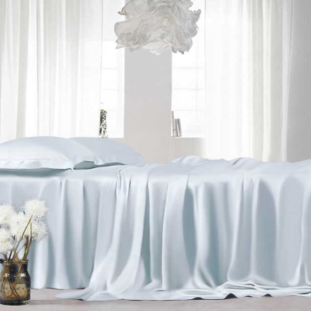 Best Alice Blue 22 Momme Mulberry Silk Flat Sheet UK Best Alice Blue 22 Momme Mulberry Silk Flat Sheet UK