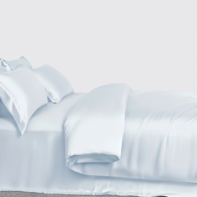 Best Alice Blue 3 PCS 22 Momme Mulberry Silk Duvet Cover Set UK