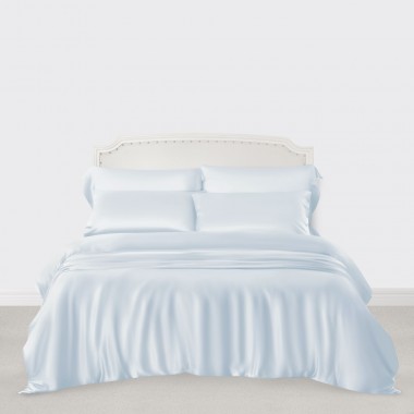 Best Alice Blue 3 PCS 22 Momme Mulberry Silk Duvet Cover Set UK