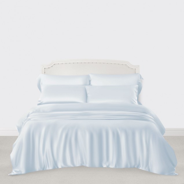 Best Alice Blue 3 PCS 22 Momme Mulberry Silk Duvet Cover Set UK