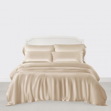 Best Beige 3 PCS 22 Momme Mulberry Silk Duvet Cover Set UK