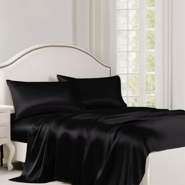 Best Black 22 Momme Mulberry Silk Flat Sheet UK