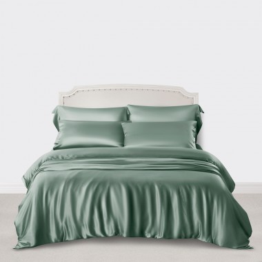 Best Celadon Green 3 PCS 22 Momme Mulberry Silk Duvet Cover Set UK