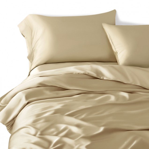 Best Champagne 3 PCS 22 Momme Mulberry Silk Duvet Cover Set UK