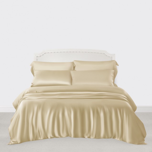Best Champagne 3 PCS 22 Momme Mulberry Silk Duvet Cover Set UK