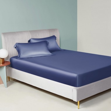 Best Dark Blue 22 Momme Mulberry Silk Fitted Sheet UK