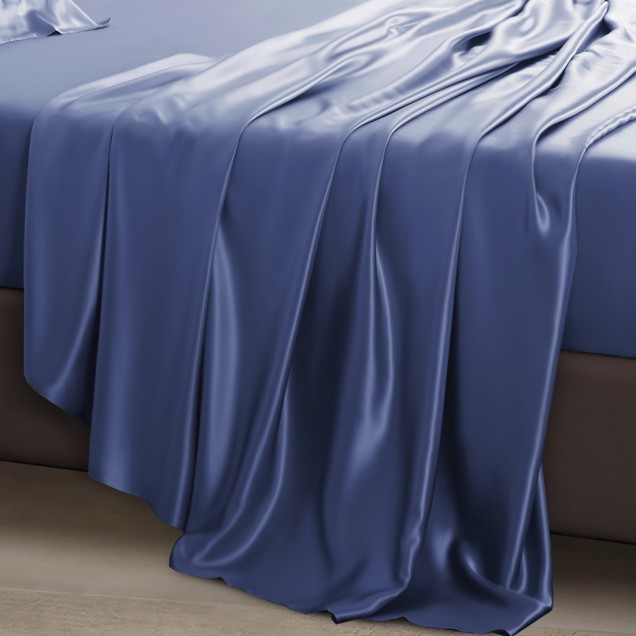 Best Dark Blue 22 Momme Mulberry Silk Flat Sheet UK Best Dark Blue 22 Momme Mulberry Silk Flat Sheet UK