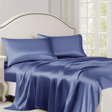 Best Dark Blue 22 Momme Mulberry Silk Flat Sheet UK