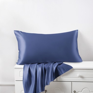 Best Dark Blue 22 Momme Mulberry Zipper Silk Pillowcase UK