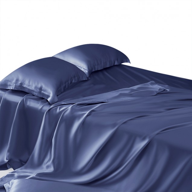 Best Dark Blue 22 Momme Mulberry Silk Sheet Set UK