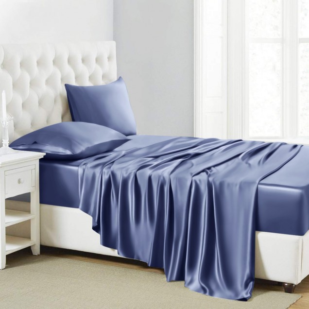 Best Dark Blue 22 Momme Mulberry Silk Sheet Set UK