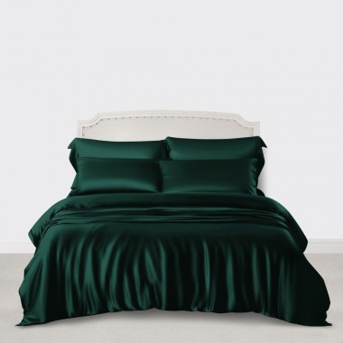 Best Dark Green 3 PCS 22 Momme Mulberry Silk Duvet Cover Set UK