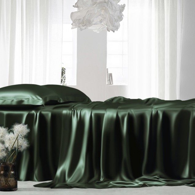 Best Hunter Green 22 Momme Mulberry Silk Fitted Sheet UK Best Hunter Green 22 Momme Mulberry Silk Fitted Sheet UK