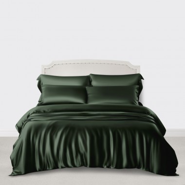 Best Hunter Green 3 PCS 22 Momme Mulberry Silk Duvet Cover Set UK