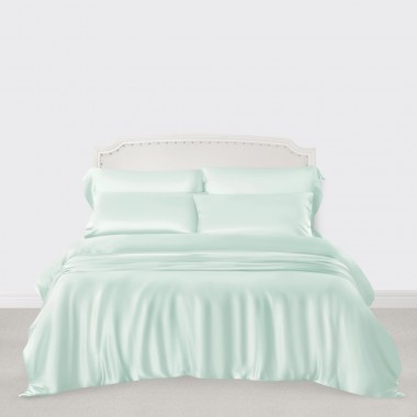 Best Light Cyan 3 PCS 22 Momme Mulberry Silk Duvet Cover Set UK
