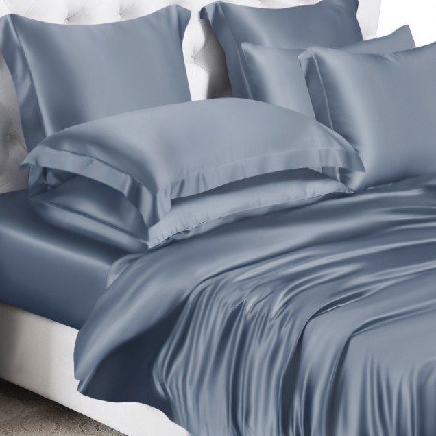 Best Misty Blue 22 Momme Mulberry Silk Duvet Cover UK