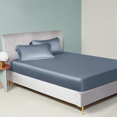 Best Misty Blue 22 Momme Mulberry Silk Fitted Sheet UK