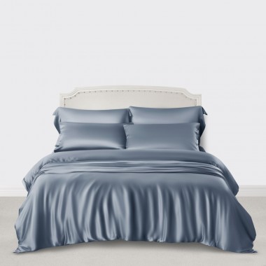 Best Misty Blue 3 PCS 22 Momme Mulberry Silk Duvet Cover Set UK