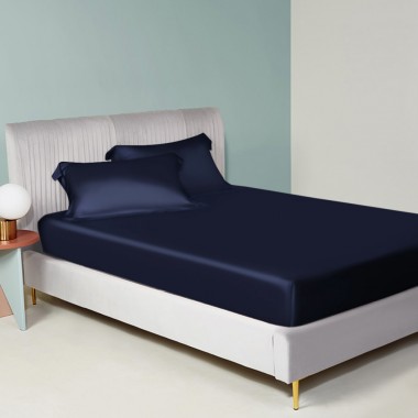 Best Navy 22 Momme Mulberry Silk Fitted Sheet UK