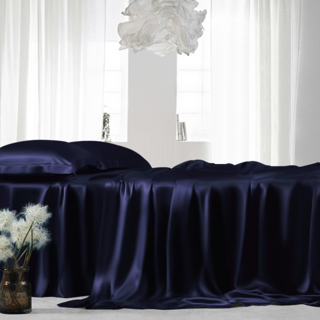 Best Navy 22 Momme Mulberry Silk Flat Sheet UK Best Navy 22 Momme Mulberry Silk Flat Sheet UK