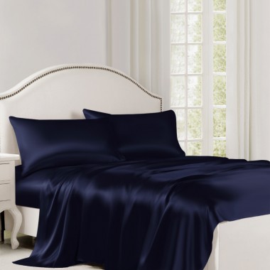 Best Navy 22 Momme Mulberry Silk Flat Sheet UK