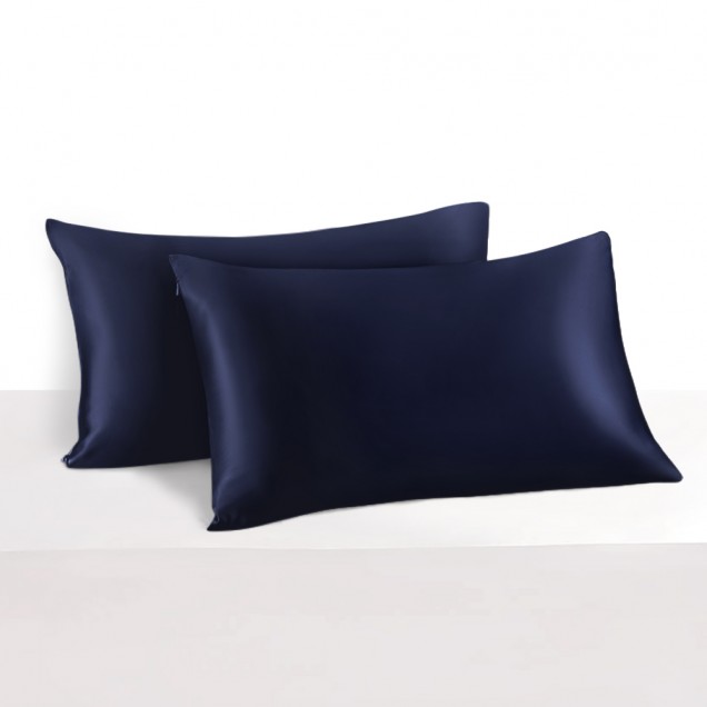 Best Navy 22 Momme Mulberry Zipper Silk Pillowcase UK