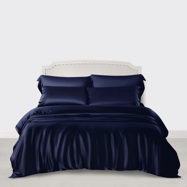 Best Navy 3 PCS 22 Momme Mulberry Silk Duvet Cover Set UK