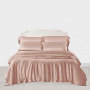 Best Pearl Pink 3 PCS 22 Momme Mulberry Silk Duvet Cover Set UK