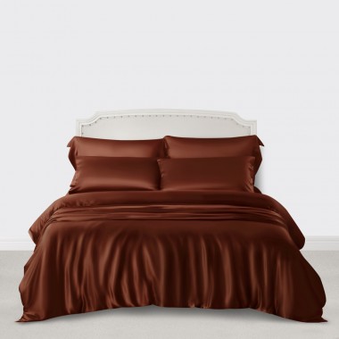Best Rust Red 3 PCS 22 Momme Mulberry Silk Duvet Cover Set UK