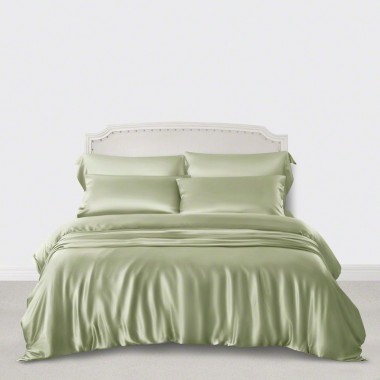 Best Sage Green 3 PCS 22 Momme Mulberry Silk Duvet Cover Set UK