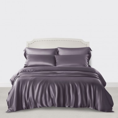 Best Slate Gray 3 PCS 22 Momme Mulberry Silk Duvet Cover Set UK