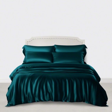 Best Teal 3 PCS 22 Momme Mulberry Silk Duvet Cover Set UK