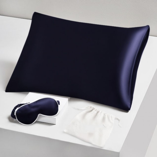 Best Two Piece Silk Gift Set Navy Pillowcase & Eye Mask UK Best Two Piece Silk Gift Set Navy Pillowcase & Eye Mask UK