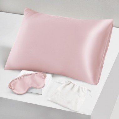 Best Two Piece Silk Gift Set Suede Rose Pillowcase & Eye Mask UK
